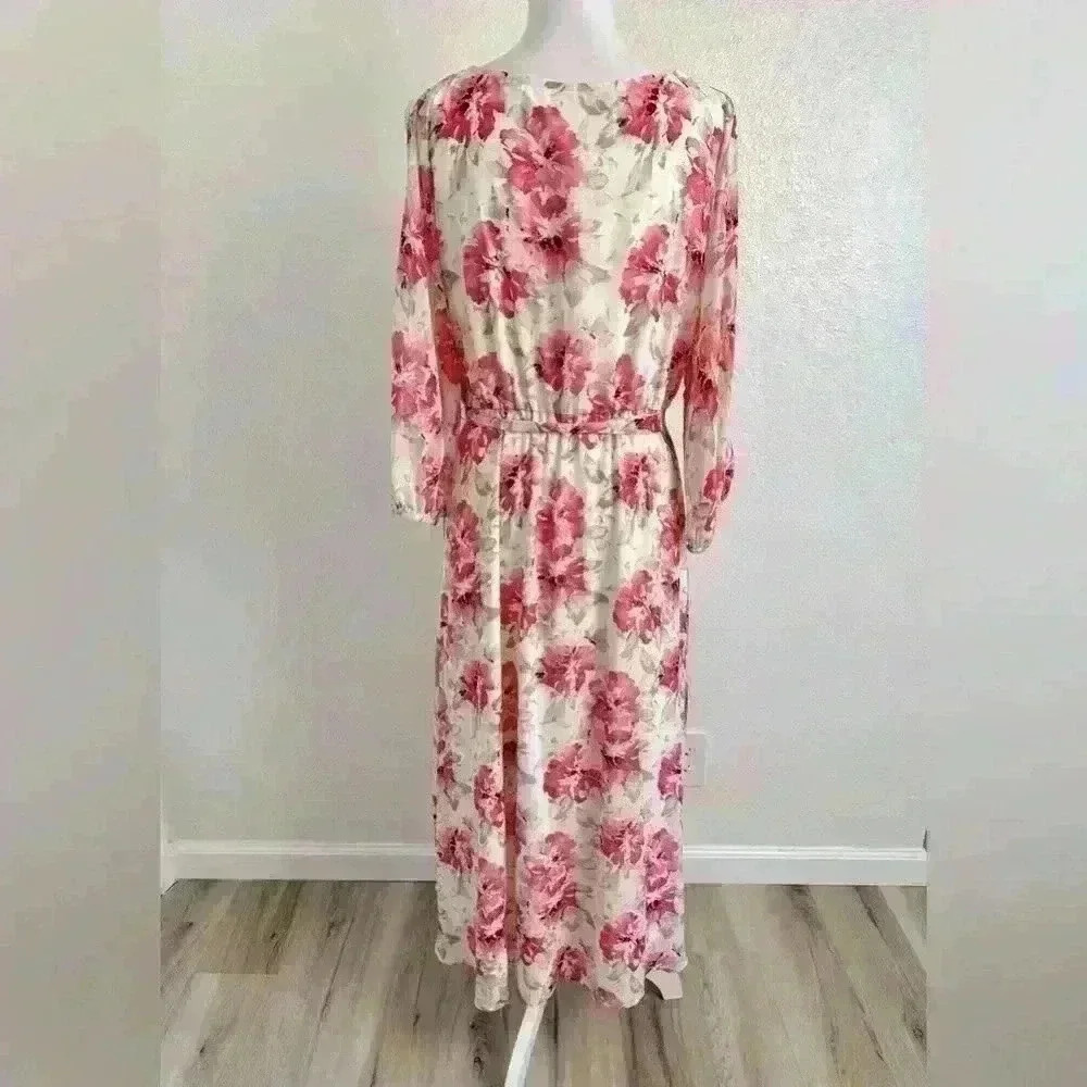 Anne Klein Floral Print Cold Shoulder Belted Dress Size 0X - Picture 5 of 10